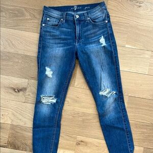 7 for All Mankind Gwen Ankle Distressed Raw Hem Women's Blue Jeans